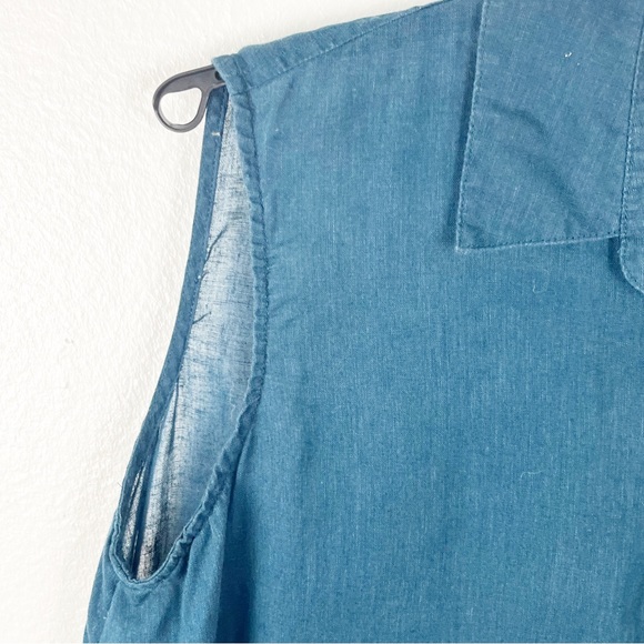 J. JILL Blue Linen Blend Sheer Sleeveless Side Wings Button Top, Size XS - Picture 6 of 8